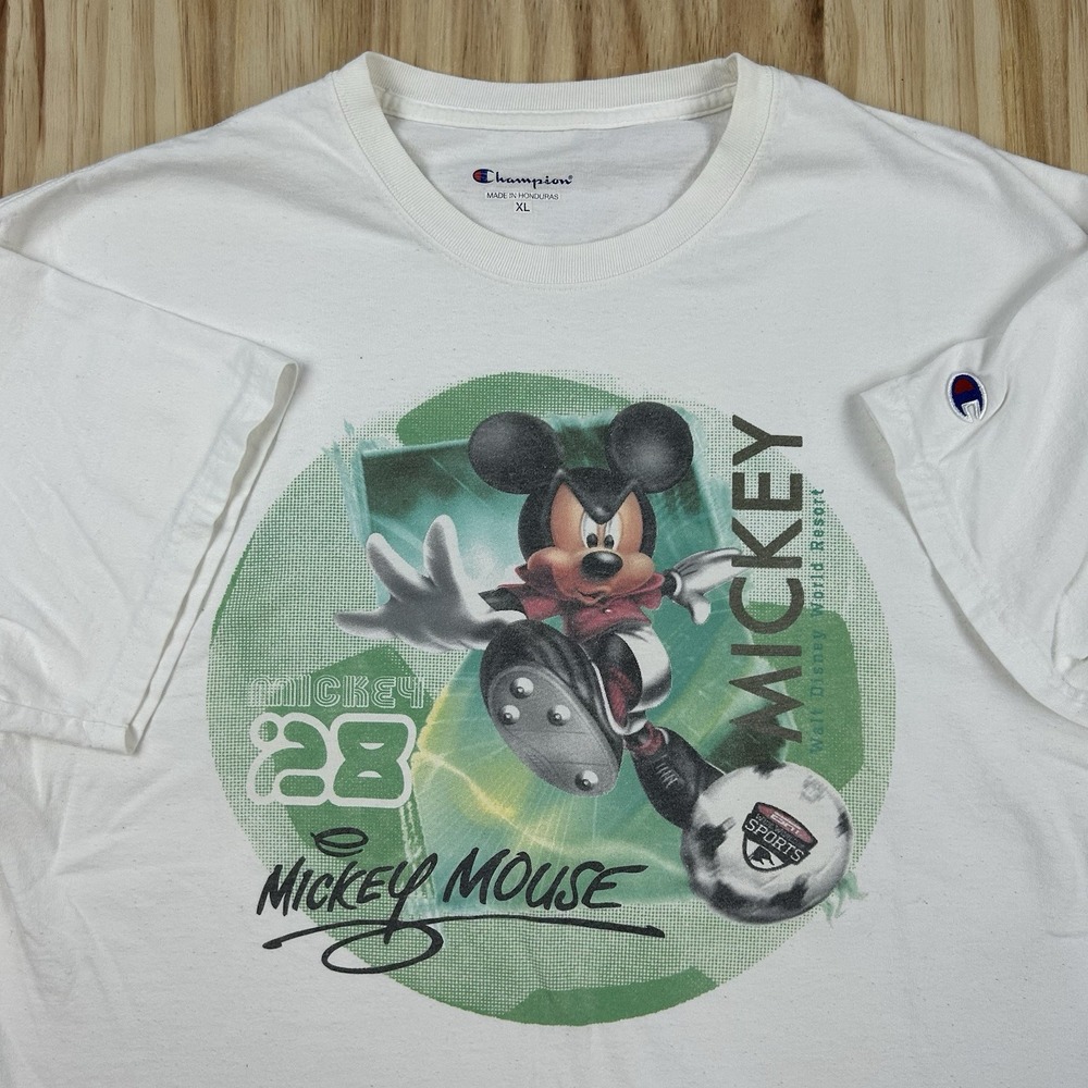 Y2K Mickey Mouse ESPN Soccer #28 T Shirt White XL Short Sleeve Disney Sports